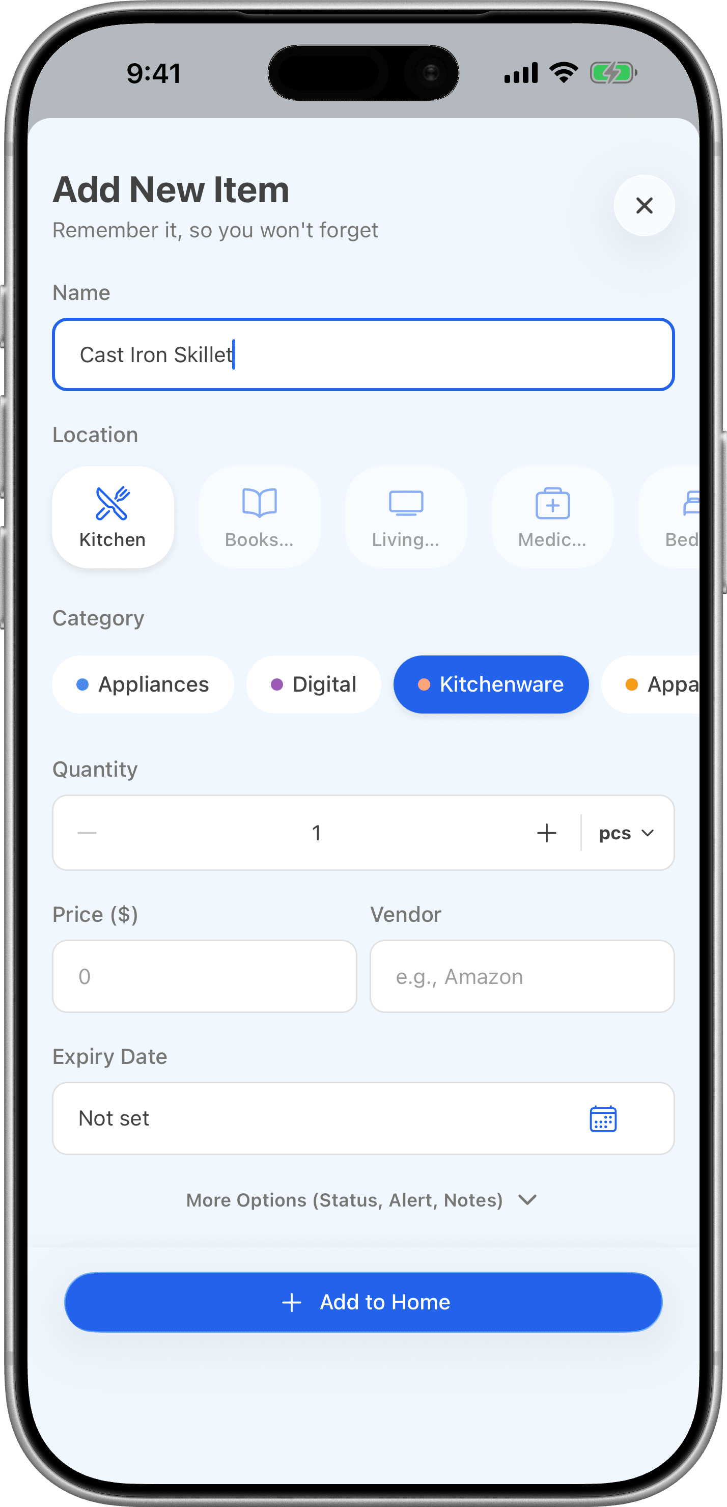 Add an item in seconds